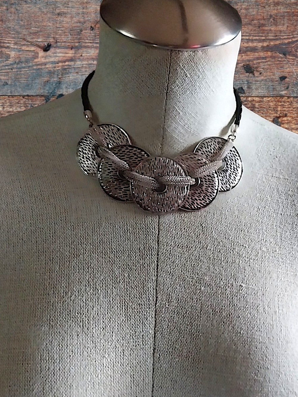Silver-Tone Linked Disc Statement Necklace -